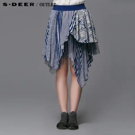 sdeer圣迪奥2014夏装女装夏装拼接网纱短裙半身裙3281335图片