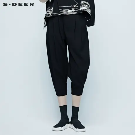 sdeer圣迪奥女装2021夏季新品宽松条纹亲肤透气阔腿长裤S20280823图片