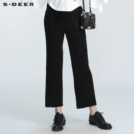 sdeer圣迪奥女装新款休闲松紧肌理垂坠黑色亲肤直筒长裤S21160801图片